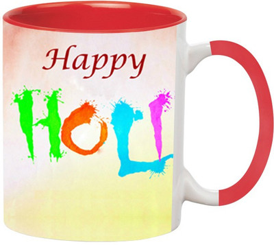 ARTBUG Holi Ceramic -388-Red Ceramic Coffee Mug(350 ml)