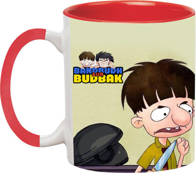 ARTBUG Bandbudh And Budbak Cartoon -2275-Red Ceramic Coffee Mug(350 ml)