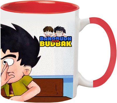 ARTBUG Bandbudh And Budbak Cartoon -2274-Red Ceramic Coffee Mug(350 ml)