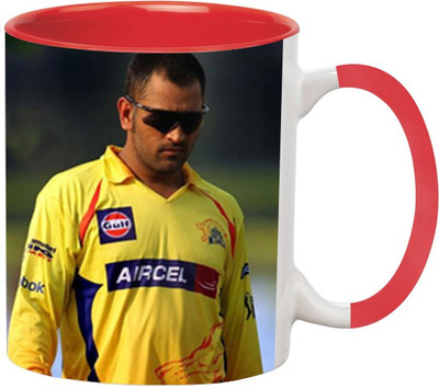 ARTBUG MS Dhoni Ceramic -440-Red Ceramic Coffee Mug(350 ml)