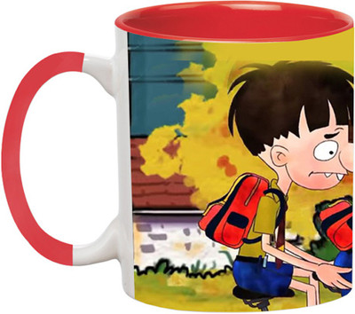 ARTBUG Bandbudh And Budbak Cartoon -2270-Red Ceramic Coffee Mug(350 ml)