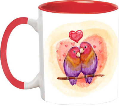 ARTBUG Love Birds -1671-Red Ceramic Coffee Mug(350 ml)