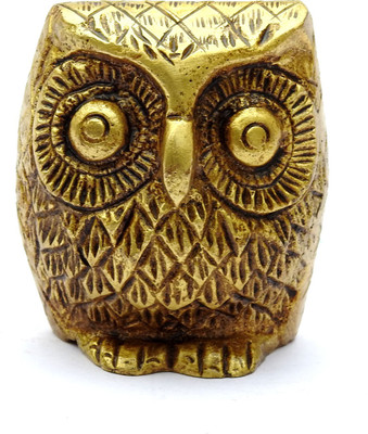 SUSAJJIT DECOR Brass Owl Decorative Statue for Car Dashboard Decorative Showpiece  -  5 cm(Aluminium, Gold)