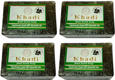 

Khadi Herbal Natural Handmade Basil Scrub Soaps, Pack of 4(125 g, Pack of 4)