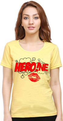 Aseria Graphic Print Women Round Neck Yellow T-Shirt