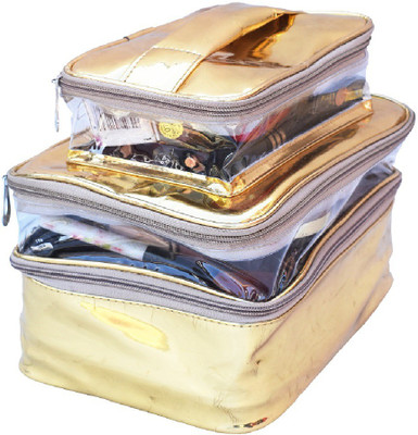 

N a Purse gold Vanity Kit, Makup Kit, Cosmetic Kit, Organizer Bag 3 Vanity Box(Gold)