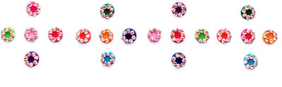 

SJ COLLECTION Multicolor Golden Crystal Stone Round Shape Small Size (H 7 mm x W 7 mm) Forehead Multicolor Bindis(Fancy Design Bindi)