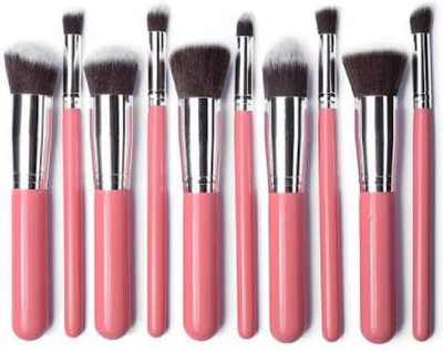 J Makeup Brushes Set Tool Pink Slvr(Pack of 10)