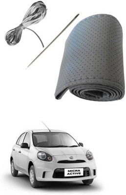 AYW Hand Stiched Steering Cover For Nissan Micra Active(Grey, Leather)