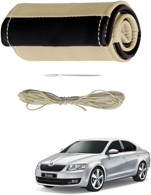 AYW Hand Stiched Steering Cover For Skoda Octavia(Beige, Brown, Leather)