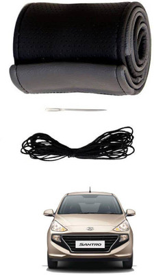 AYW Hand Stiched Steering Cover For Hyundai Santro(Grey, Black, Leather)