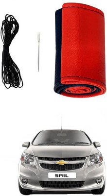 AYW Hand Stiched Steering Cover For Chevrolet Sail(Red, Black, Leather)
