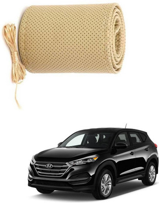 AYW Hand Stiched Steering Cover For Hyundai Tucson(Beige, Leather)