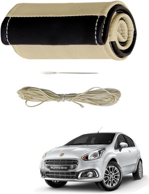 AYW Hand Stiched Steering Cover For Fiat Punto Evo(Beige, Brown, Leather)