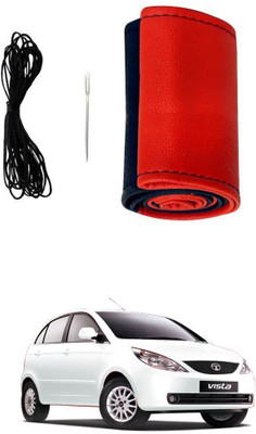 AYW Hand Stiched Steering Cover For Tata Vista(Red, Black, Leather)