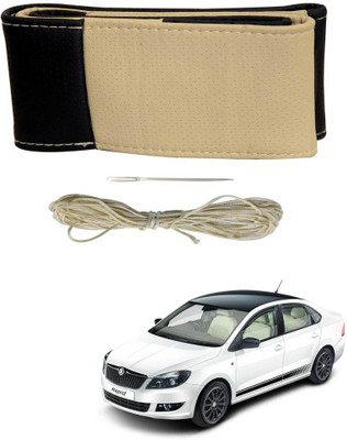 AYW Hand Stiched Steering Cover For Skoda Rapid(Black, Beige, Leather)