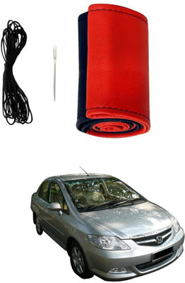 AYW Hand Stiched Steering Cover For Honda City(Red, Black, Leather)