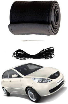 AYW Hand Stiched Steering Cover For Tata Indica Vista(Grey, Black, Leather)