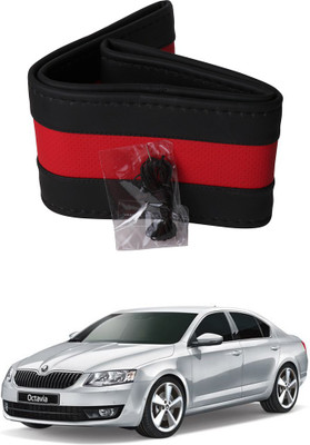 AYW Hand Stiched Steering Cover For Skoda Octavia(Black, Red, Leather)