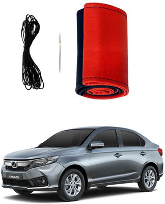 AYW Hand Stiched Steering Cover For Honda Amaze(Red, Black, Leather)