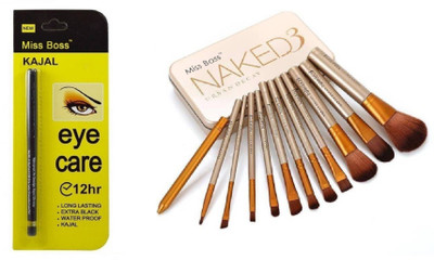 

Miss Boss naked golden brushes (pack of 12) and Long Lasting patta kajal (black) combo(Set of 2)