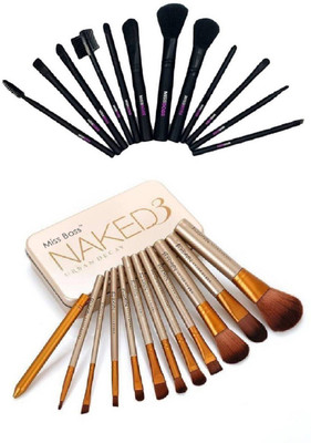

Miss Boss naked golden brushes (pack of 12) and huda professional makeup black brushes (pack of 12) combo(Set of 2)