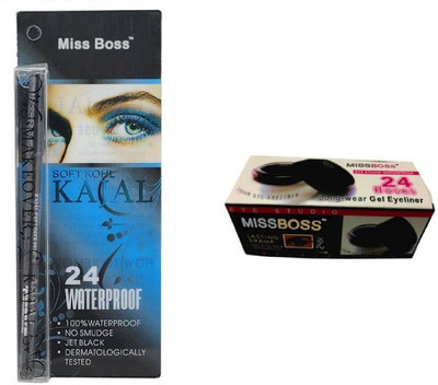 

Miss Boss gel eyeliner with brush 6.0 gm and glam waterproof black kajal combo(Set of 2)