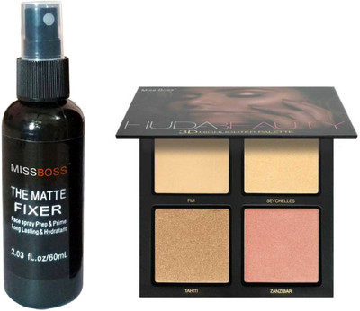 

Miss Boss Huda 3D highlighter palette and huda matte fixer 60ml combo(Set of 2)