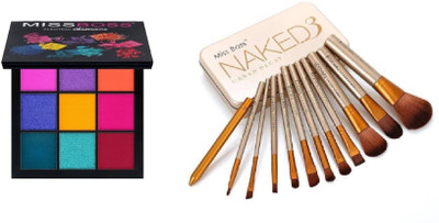 

Miss Boss naked golden brushes (pack of 12) and huda Eyeshadow Palette - Electric obsession 10.0 g combo(Set of 2)
