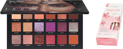 

Miss Boss huda desert dusk palette eyeshadow and mn set of 12 longlasting truelips lipliner pencils combo(Set of 2)