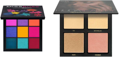 

Miss Boss Huda 3D highlighter palette and huda electric obsession eyeshadow 10gm combo(Set of 2)