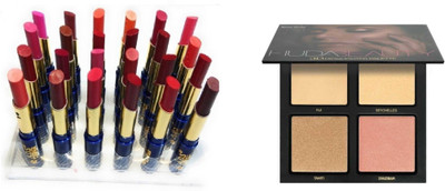 

Miss Boss Huda 3D highlighter palette and long lasting cinema lipstick (pack of 24) combo(Set of 2)
