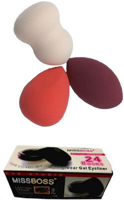 

Miss Boss gel eyeliner with brush 6.0 gm and blender sponge puff (pack of 3) combo(Set of 2)