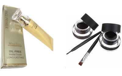 

Miss Boss gel eyeliner with brush 6.0 gm and glam Oil-Free Long-Lasting Matte Finish Face Primer - 40 ml combo(Set of 2)