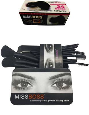 

Miss Boss gel eyeliner with brush 6.0 gm and huda professional makeup black brushes (pack of 12) combo(Set of 2)