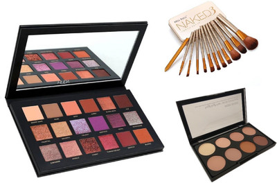 

Miss Boss naked golden brushes (pack of 12) and kb concealer kit + huda desert dusk palette eyeshadow combo(Set of 3)