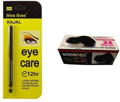 

Miss Boss gel eyeliner with brush 6.0 gm and long lasting patta black kajal combo(Set of 2)