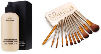 

Miss Boss naked golden brushes (pack of 12) and Studio Perfect Finish Face & Body Foundation-120ml combo(Set of 2)