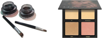 

Miss Boss Huda 3D highlighter palette and gel eyeliner with brushes (pack of 2) combo(Set of 2)