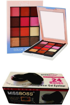 

Miss Boss gel eyeliner with brush 6.0 gm and glam color school eyeshadow 12 gm combo(Set of 2)