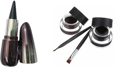 

Miss Boss gel eyeliner with brush 6.0 gm and Glam Natural Kajal Pack of 1-SGP 3 g (Black) combo(Set of 2)