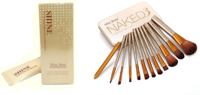 

Miss Boss naked golden brushes (pack of 12) and Glam shine Oil Free Illuminator Base Highlighter combo(Set of 2)