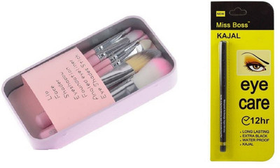 

Miss Boss hk set of 7 pink brushes and long lasting waterproof black kajal combo(Set of 2)