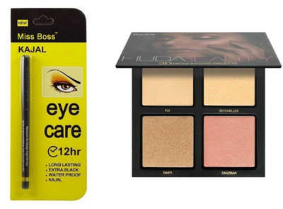 

Miss Boss Huda 3D highlighter palette and long lasting waterproof black kajal combo(Set of 2)