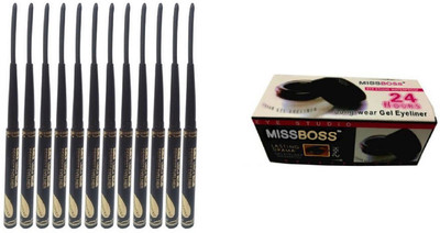 

Miss Boss gel eyeliner with brush 6.0 gm and long lasting rich color black eyeliner (pack of 12) combo(Set of 2)