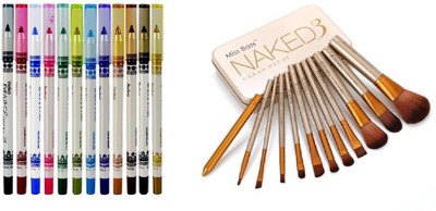 

Miss Boss naked golden brushes (pack of 12) and mn perfect eye/lip liner pencils - multicolor (pack of 12) combo(Set of 2)