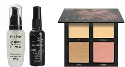 

Miss Boss Huda 3D highlighter palette and kb HD studio primer fixer (pack of 2) combo(Set of 2)