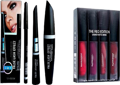 TRS Combo Of eyeliner pencil, mascara & liquid eyeliner With Red edition matte lipstick (Pack Of 2)(2 Items in the set)