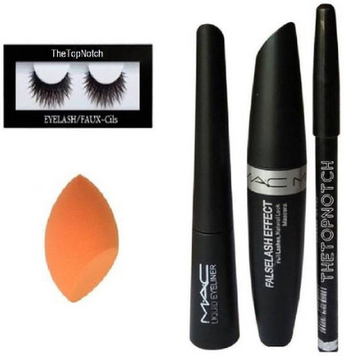 

TheTopNotch Eyeleshes & .a.c Liquid Eye Liner & Mascara & Eyebrow Pencil ( 3 in 1) & Blender Puff(Set of 5)
