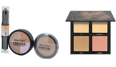 

Miss Boss Huda 3D highlighter palette and kb 3 in 1 contour kit concealer combo(Set of 2)